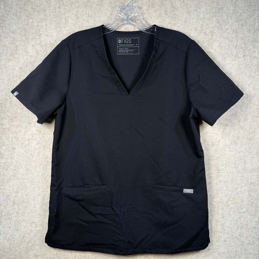 FIGS Technical Collection Women's Casma Three-Pocket Scrub Top Black Size M